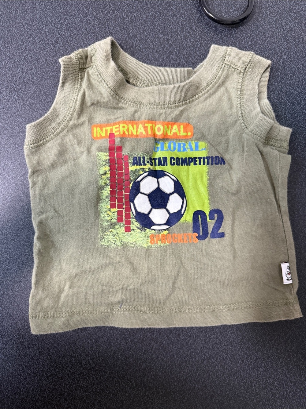 Toddler Olive Soccer Tank Top with Graphic 90’s